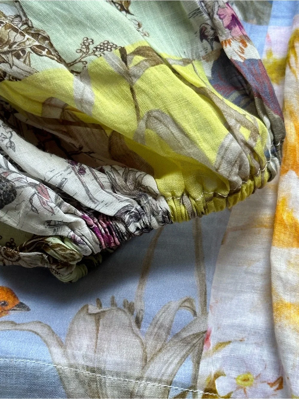 Banana Republic Patchwork Botanical Ramie Blouse Cottagecore Boho Small Tall